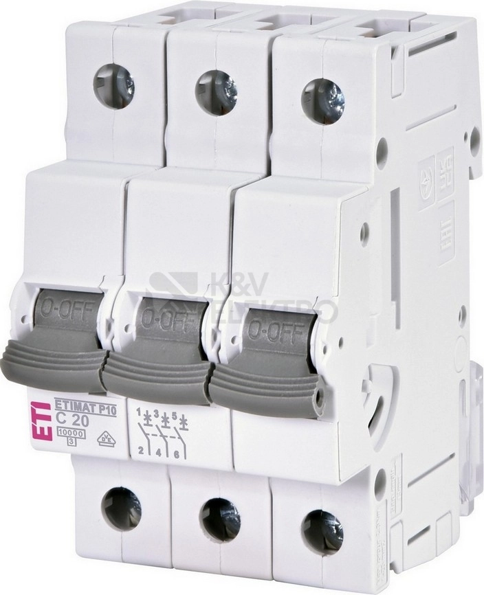 Obrázek produktu Jistič ETI ETIMAT P10 3p C20 20A 10kA 001901331 0