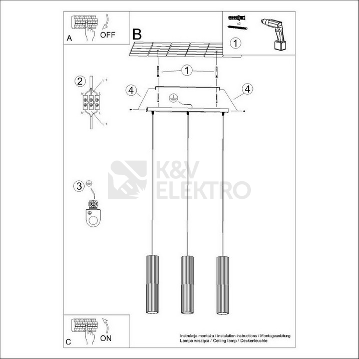 Obrázek produktu Závěsné svítidlo SOLLUX KARBON 3L černá GU10 3x10W bez žárovek SL.1575 2
