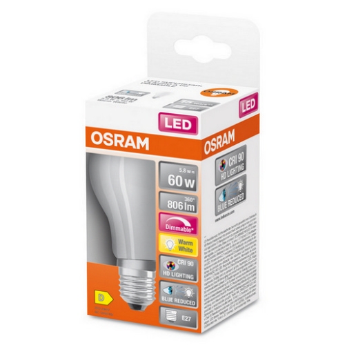 LED žárovka E27 OSRAM 5,9W (60W) teplá bílá (2700K) stmívatelná