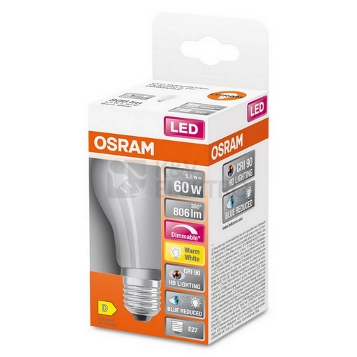Obrázek produktu LED žárovka E27 OSRAM 5,9W (60W) teplá bílá (2700K) stmívatelná 1