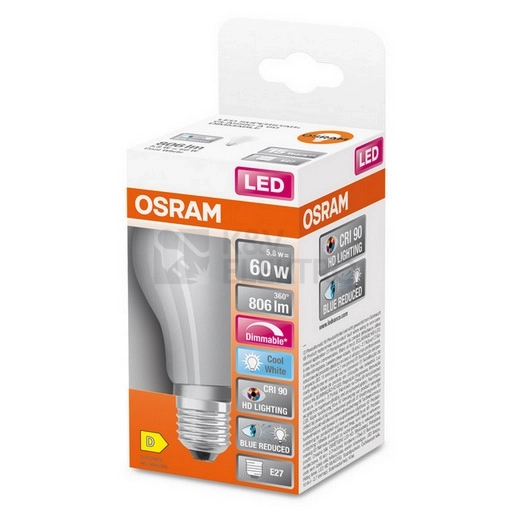 Obrázek produktu LED žárovka E27 OSRAM 5,9W (60W) neutrální bílá (4000K) stmívatelná 1