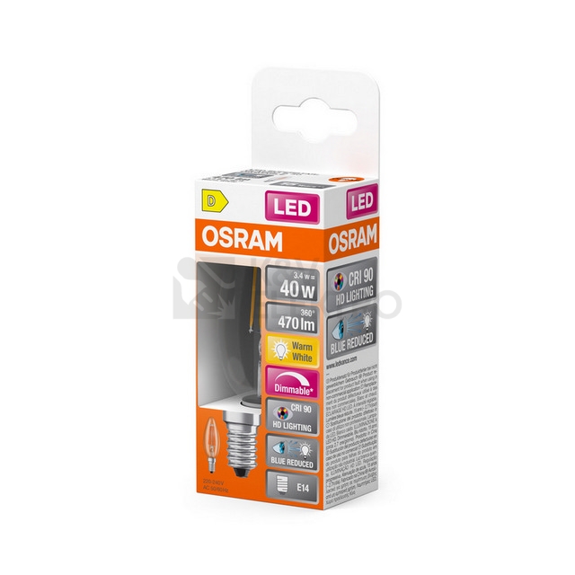 Obrázek produktu LED žárovka E14 OSRAM Filament 3,4 (40W) teplá bílá (2700K) stmívatelná 1