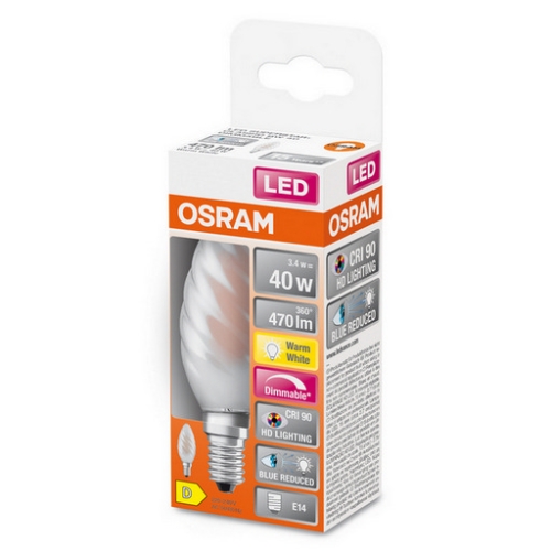 LED žárovka E14 OSRAM 3,4W (40W) teplá bílá (2700K) stmívatelná vroubkovaná svíčka
