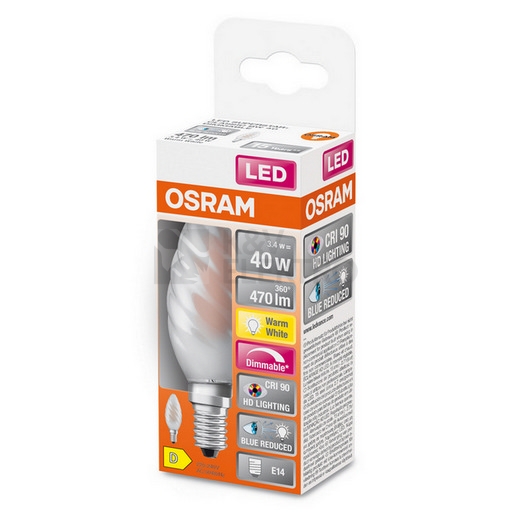 Obrázek produktu LED žárovka E14 OSRAM 3,4W (40W) teplá bílá (2700K) stmívatelná vroubkovaná svíčka 1
