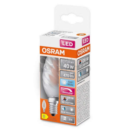 Obrázek produktu LED žárovka E14 OSRAM 3,4W (40W) neutrální bílá (4000K) stmívatelná vroubkovaná svíčka 1