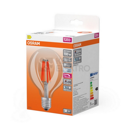 Obrázek produktu LED žárovka E27 OSRAM Filament 11W (100W) neutrální bílá (4000K) stmívatelná 1