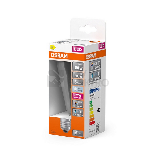 Obrázek produktu LED žárovka E27 OSRAM Filament 5,8W (60W) neutrální bílá (4000K) stmívatelná 1