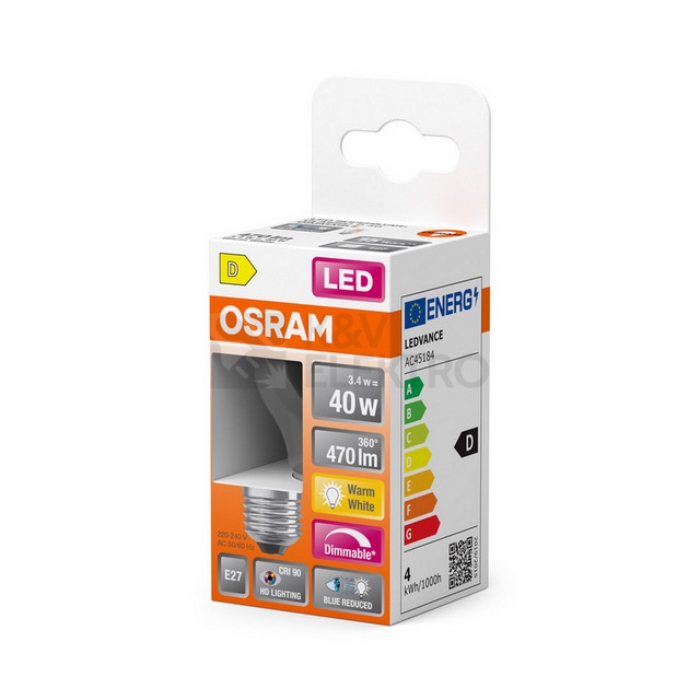 Obrázek produktu LED žárovka E27 OSRAM Filament 3,4W (40W) teplá bílá (2700K) stmívatelná 1