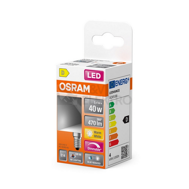 Obrázek produktu LED žárovka E14 OSRAM Filament 3,4W (40W) teplá bílá (2700K) stmívatelná 1