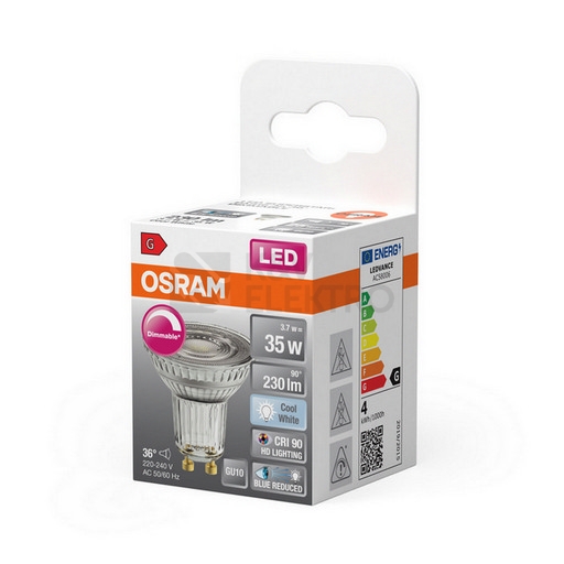 Obrázek produktu LED žárovka GU10 PAR16 OSRAM 3,7W (35W) neutrální bílá (4000K) reflektor 36° stmívatelná 1