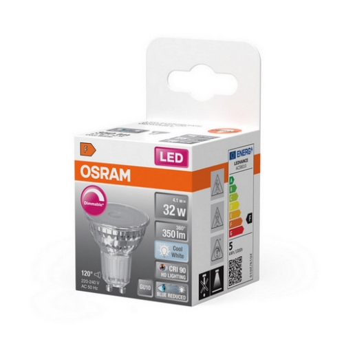 LED žárovka GU10 PAR16 OSRAM 4,1W (32W) neutrální bílá (4000K) reflektor 120° stmívatelná