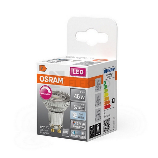 Obrázek produktu LED žárovka GU10 PAR16 OSRAM 6W (46W) neutrální bílá (4000K) reflektor 120° stmívatelná 1