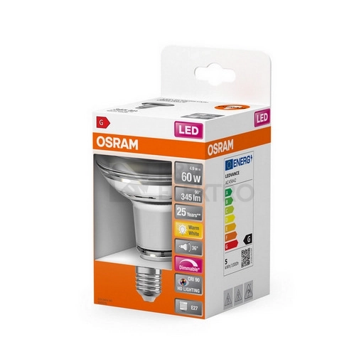 Obrázek produktu LED žárovka E27 OSRAM R80 4,9W (60W) teplá bílá (2700K) stmívatelná, reflektor 36° 1