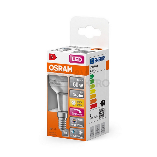 Obrázek produktu LED žárovka E27 OSRAM R50 4,8W (60W) teplá bílá (2700K) stmívatelná, reflektor 36° 1