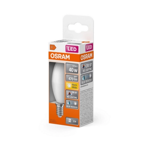 LED žárovka E14 OSRAM CL B FR 4,9W (40W) teplá bílá (2700K), svíčka