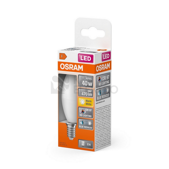 Obrázek produktu LED žárovka E14 OSRAM CL B FR 4,9W (40W) teplá bílá (2700K), svíčka 1