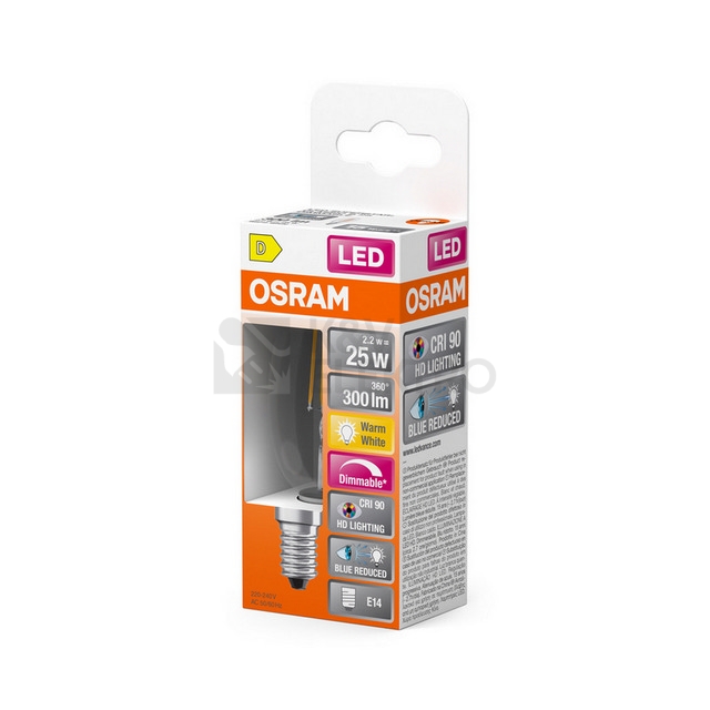 Obrázek produktu LED žárovka E14 OSRAM Filament 2,2W (25W) teplá bílá (2700K) stmívatelná 1