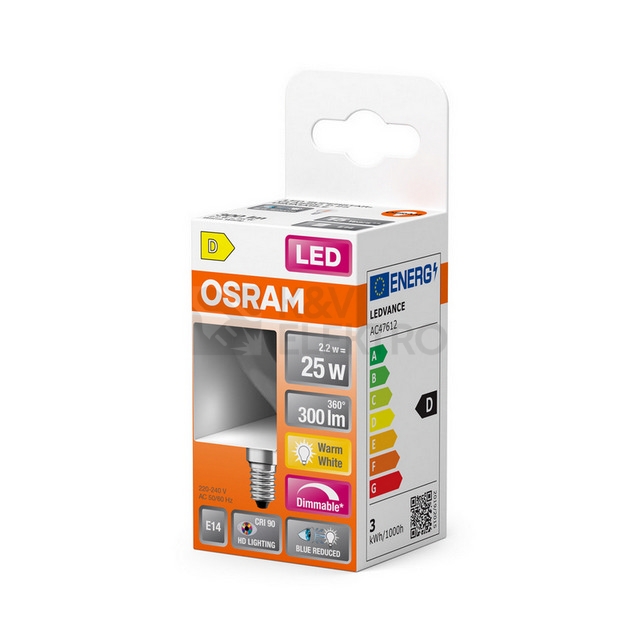 Obrázek produktu LED žárovka E14 OSRAM Filament 2,2W (25W) teplá bílá (2700K) stmívatelná 1