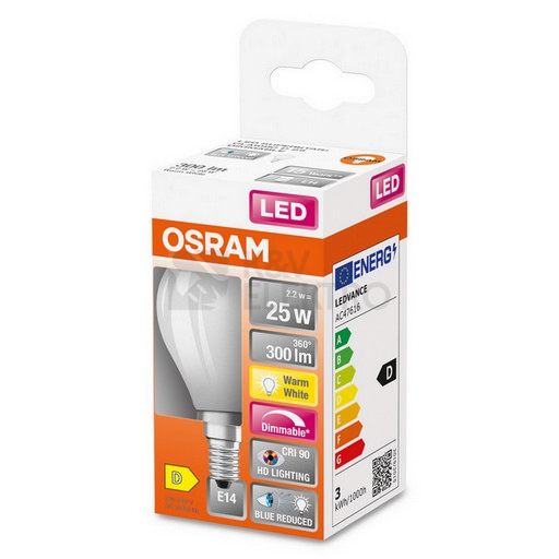 Obrázek produktu LED žárovka E14 OSRAM 2,2W (25W) teplá bílá (2700K) stmívatelná 1