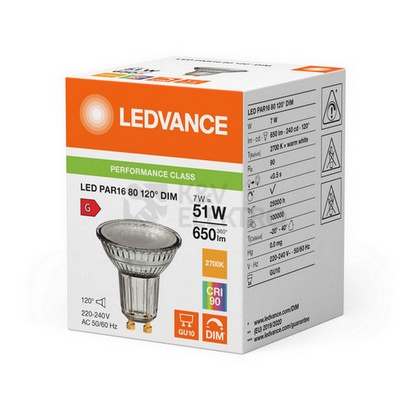 Obrázek produktu LED žárovka GU10 PAR16 LEDVANCE PARATHOM 7W (50W) teplá bílá (2700K) stmívatelná, reflektor 120° 1