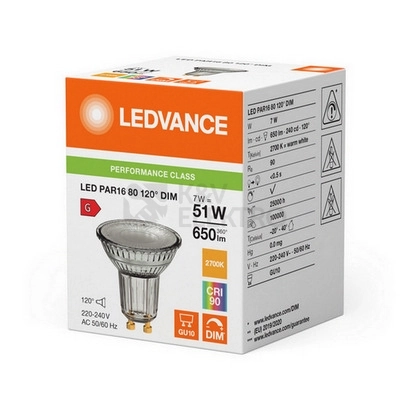 Obrázek produktu LED žárovka GU10 PAR16 LEDVANCE PARATHOM 7W (50W) teplá bílá (2700K) stmívatelná, reflektor 120° 1