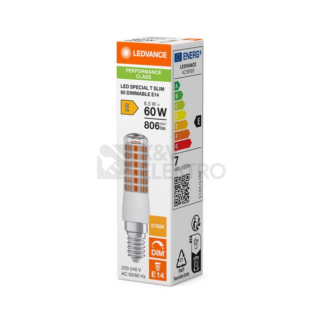 Obrázek produktu LED žárovka E14 LEDVANCE SPECIAL T SLIM 6,5W (60W) teplá bílá (2700K) stmívatelná 1