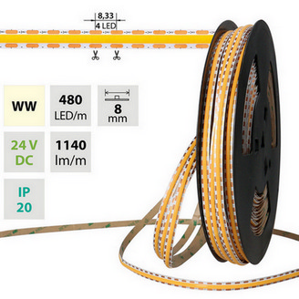 LED pásek McLED 24V COB teplá bílá 480LED/m 12W/m CRI90 8mm ML-126.121.90.2