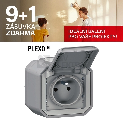 Obrázek produktu Legrand Plexo IP55 venkovní zásuvka 16A šedá komplet pro povrchovou montáž 069731L akce 9+1 0