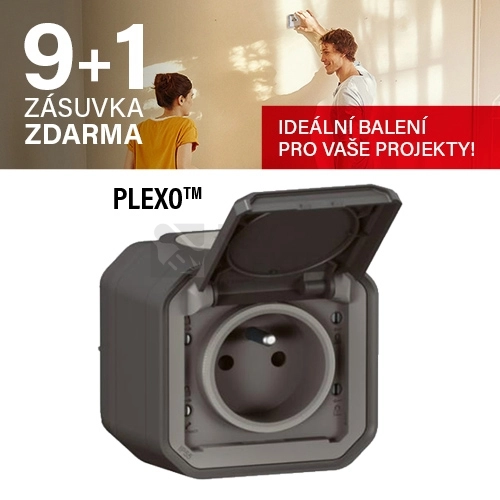 Obrázek produktu Legrand Plexo IP55 venkovní zásuvka 16A antracit komplet pro povrchovou montáž 069791L akce 9+1 0