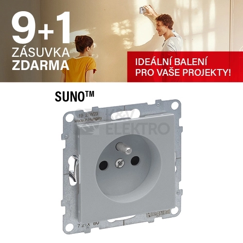 Obrázek produktu Legrand SUNO zásuvka s clonkami hliník 721380 akce 9+1 0
