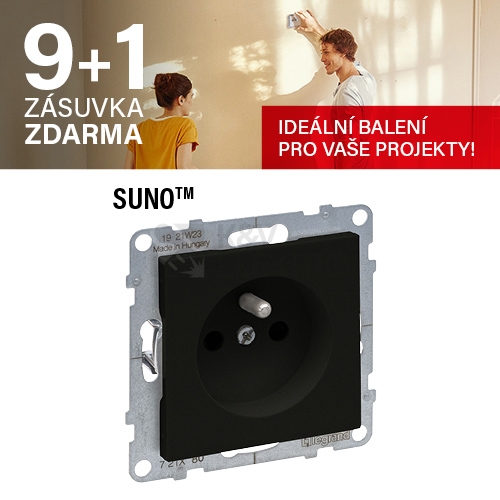  Legrand SUNO zásuvka s clonkami černá 721480 akce 9+1