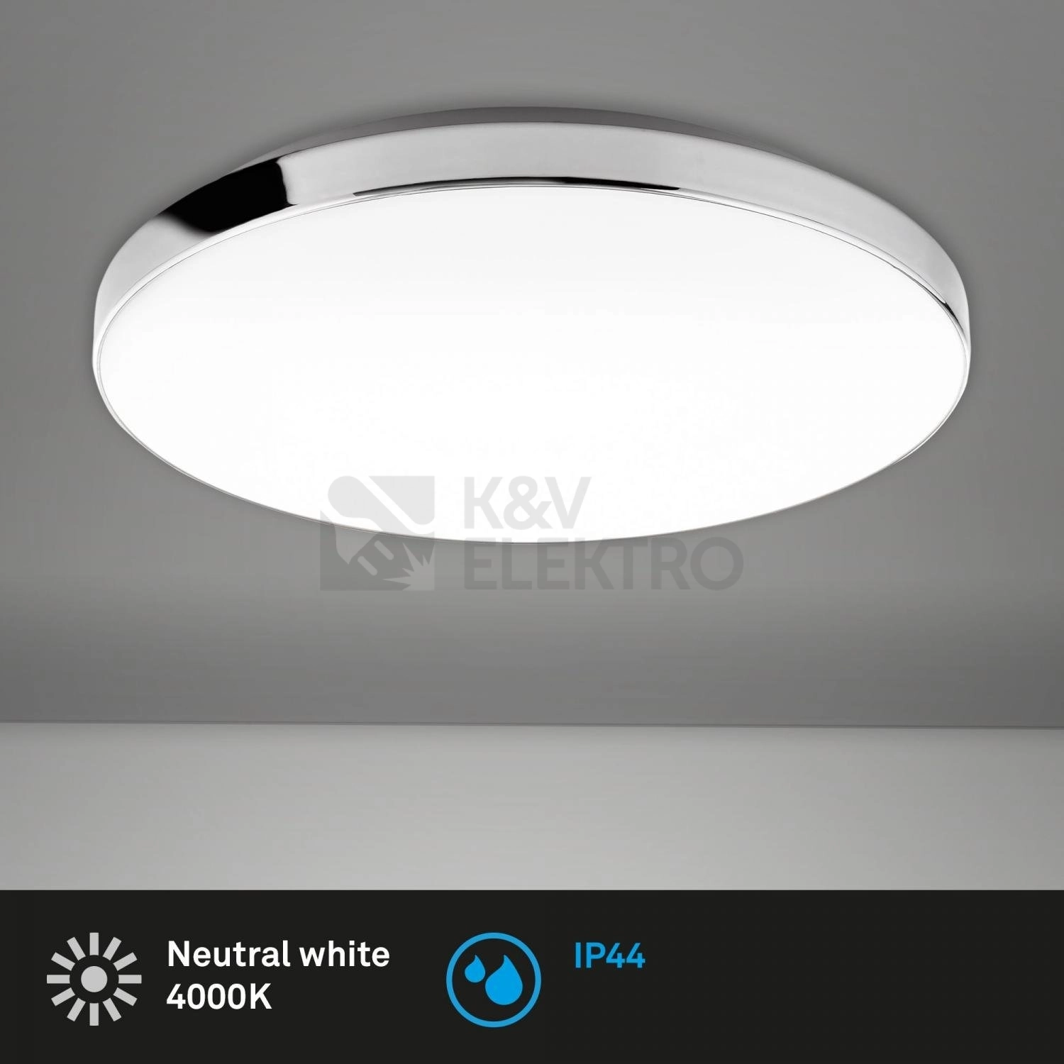 Obrázek produktu Stropní LED svítidlo BRILONER průměr 35,5cm 18W IP44 bílé-chrom 3351216 3