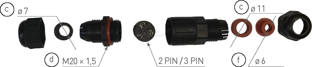 Obrázek produktu Kabelová spojka 2x0,75-1,5mm2 IP68 Greenlux GXSP001 1
