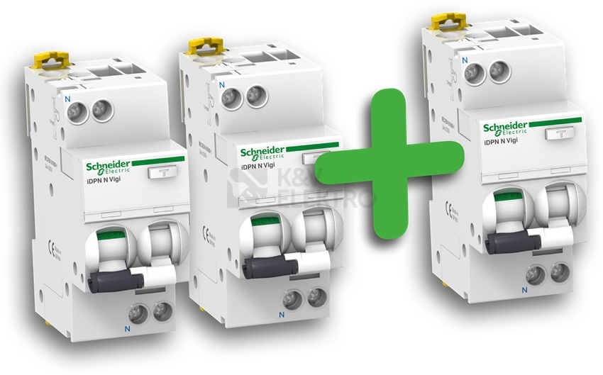 Obrázek produktu  Proudový chránič s jističem Schneider Electric Acti9 iDPN N 10A B 30mA A A9D56610 akční balení 2+1 0