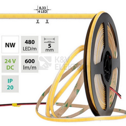 Obrázek produktu LED pásek McLED 24V COB neutrální bílá 480LED/m 6W/m CRI90 5mm ML-126.112.90.2 0