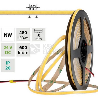 Obrázek produktu LED pásek McLED 24V COB neutrální bílá 480LED/m 6W/m CRI90 5mm ML-126.112.90.2 0