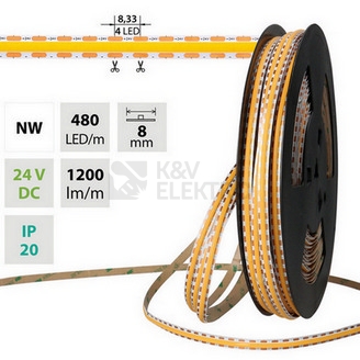 Obrázek produktu LED pásek McLED 24V COB neutrální bílá 480LED/m 12W/m CRI90 8mm ML-126.122.90.2 0