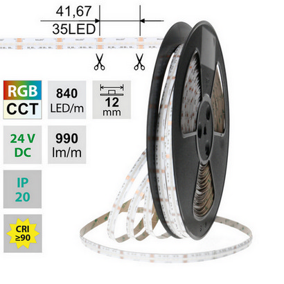 LED pásek McLED 24V COB RGB+CCT 840LED/m 18W/m CRI90 12mm ML-128.016.90.2