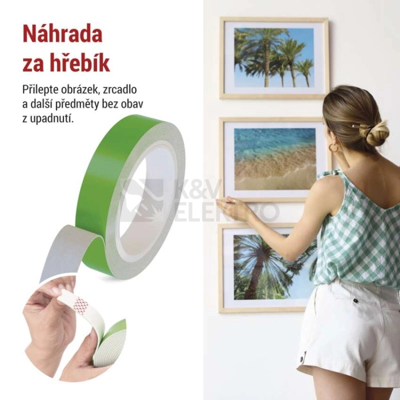 Obrázek produktu Pěnová oboustranná páska 20 mm / 3 m, zelená EMOS F6090 5
