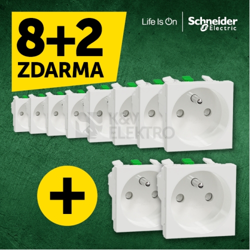  Schneider Electric Nová Unica zásuvka bezšroubová bílá NU305918E AKCE 8+2



