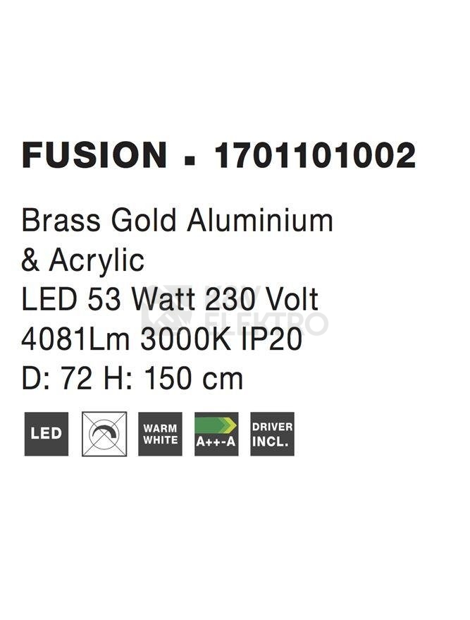 Obrázek produktu Závěsné LED svítidlo NOVA LUCE FUSION 53W 3000K zlatá barva 1701101002 4