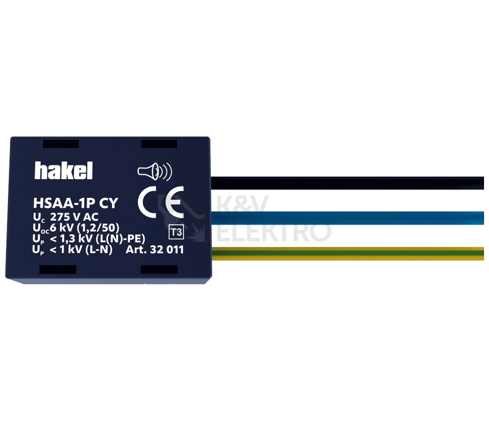 Obrázek produktu Svodič přepětí pod zásuvku Hakel HSAA-1P CY akustická signalizace 0