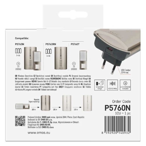 Bezdrátový domovní zvonek do zásuvky s USB-C výstupem EMOS P5760N (obrázek 7)