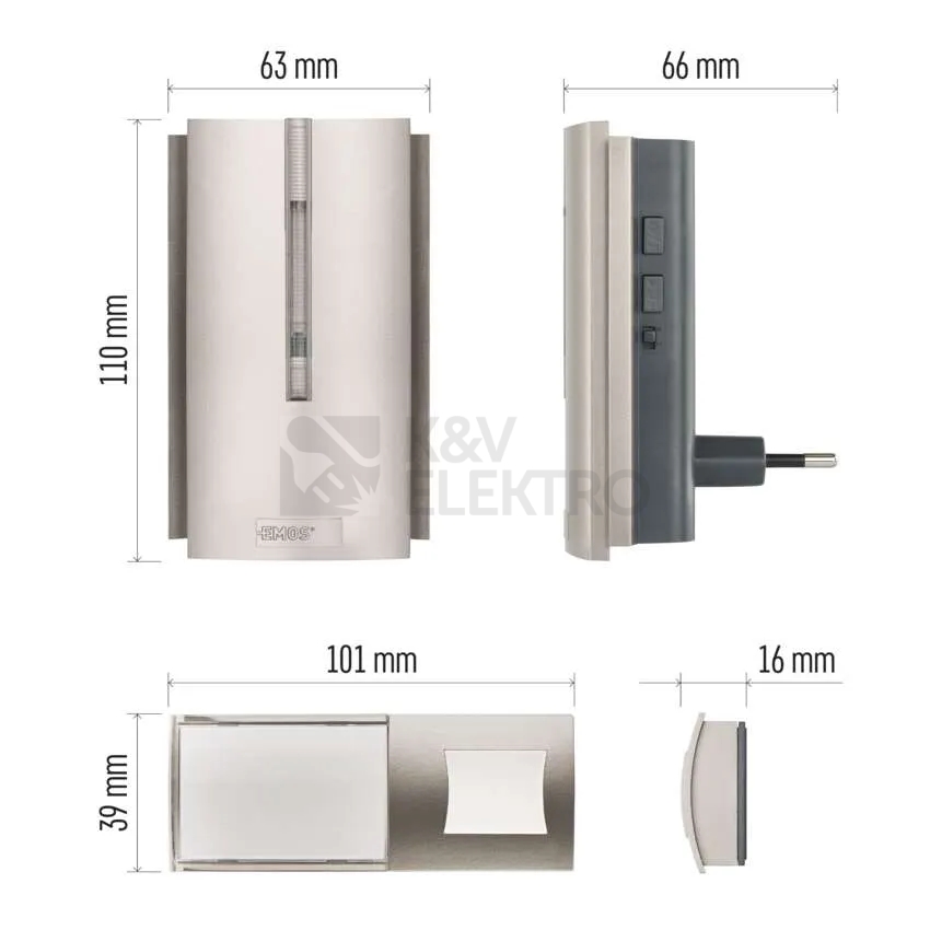 Obrázek produktu Bezdrátový domovní zvonek do zásuvky s USB-C výstupem EMOS P5760N 1