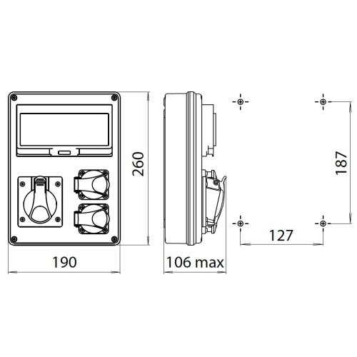 Zásuvková skříň ETI EDS8 RCD 3 B 3F IP44 3x230V 001105840