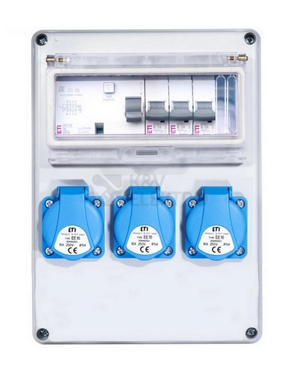 Obrázek produktu Zásuvková skříň ETI EDS8 RCD 3 B 3F IP44 3x230V jištěná s chráničem 001105840 0