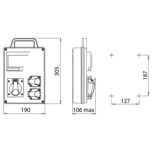 Zásuvková skříň ETI EDS8D RCD 4 B 3F IP44 4x230V 001105860