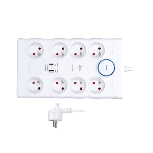Přepěťová ochrana 8z USB A+C 2m bílá Solight PO80