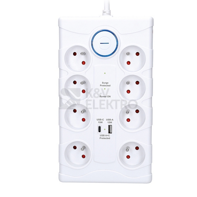 Obrázek produktu Přepěťová ochrana 8z USB A+C 2m bílá Solight PO80 4