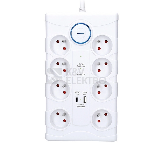 Obrázek produktu Přepěťová ochrana 8z USB A+C 2m bílá Solight PO80 4